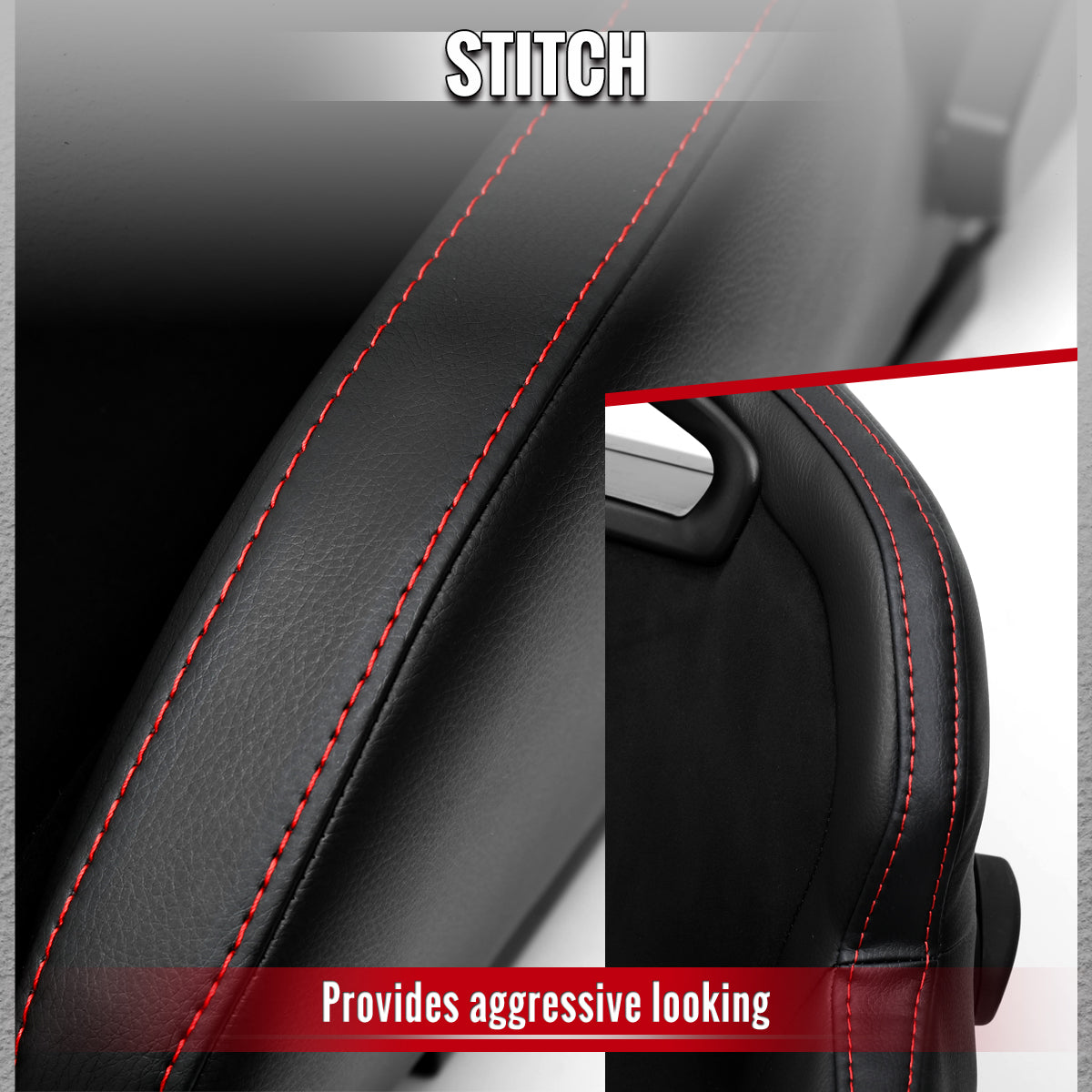 RACING SEAT - BLACK PU AND BLACK SUEDE WITH DOUBLE BLACK STITCH