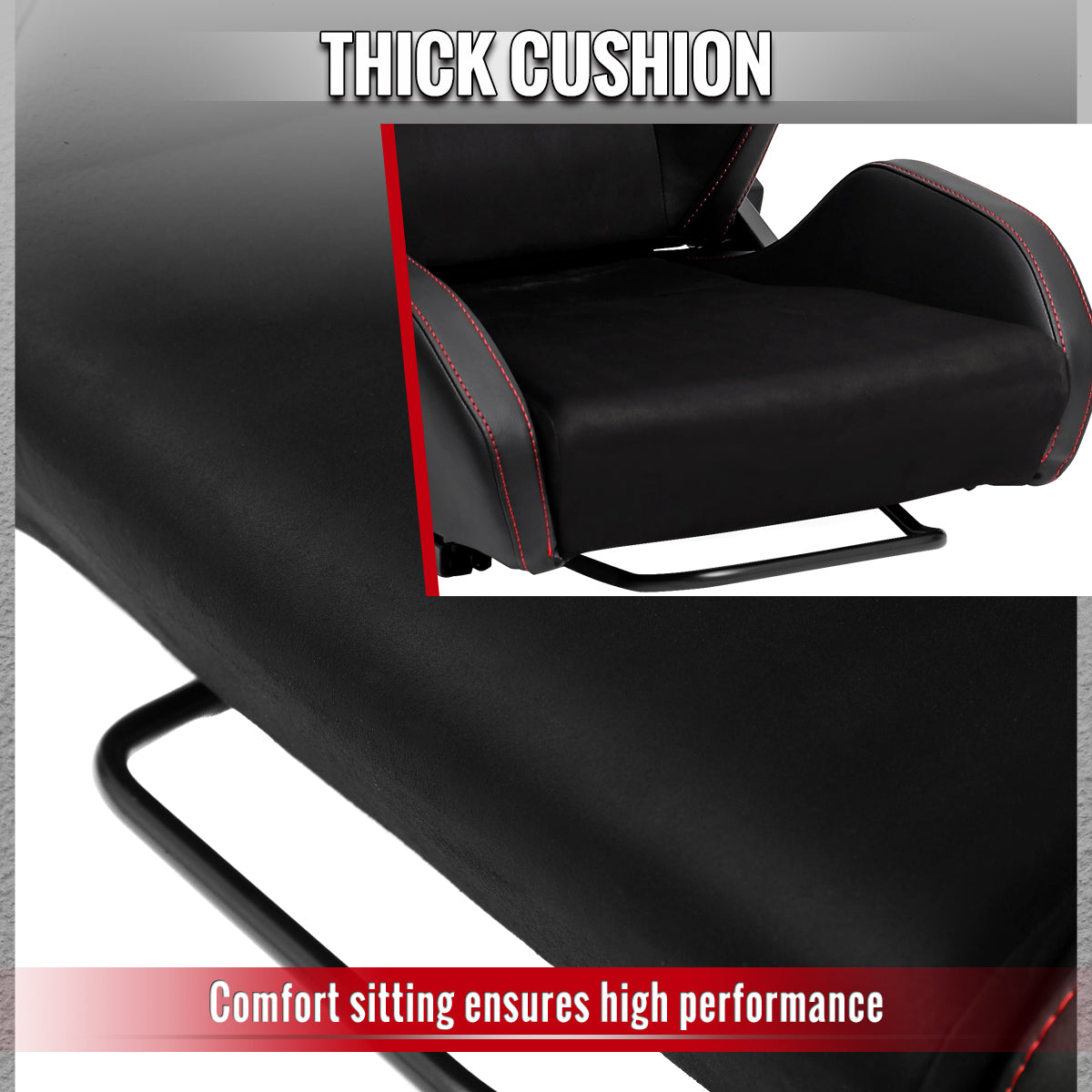 RACING SEAT - BLACK PU AND BLACK SUEDE WITH DOUBLE BLACK STITCH