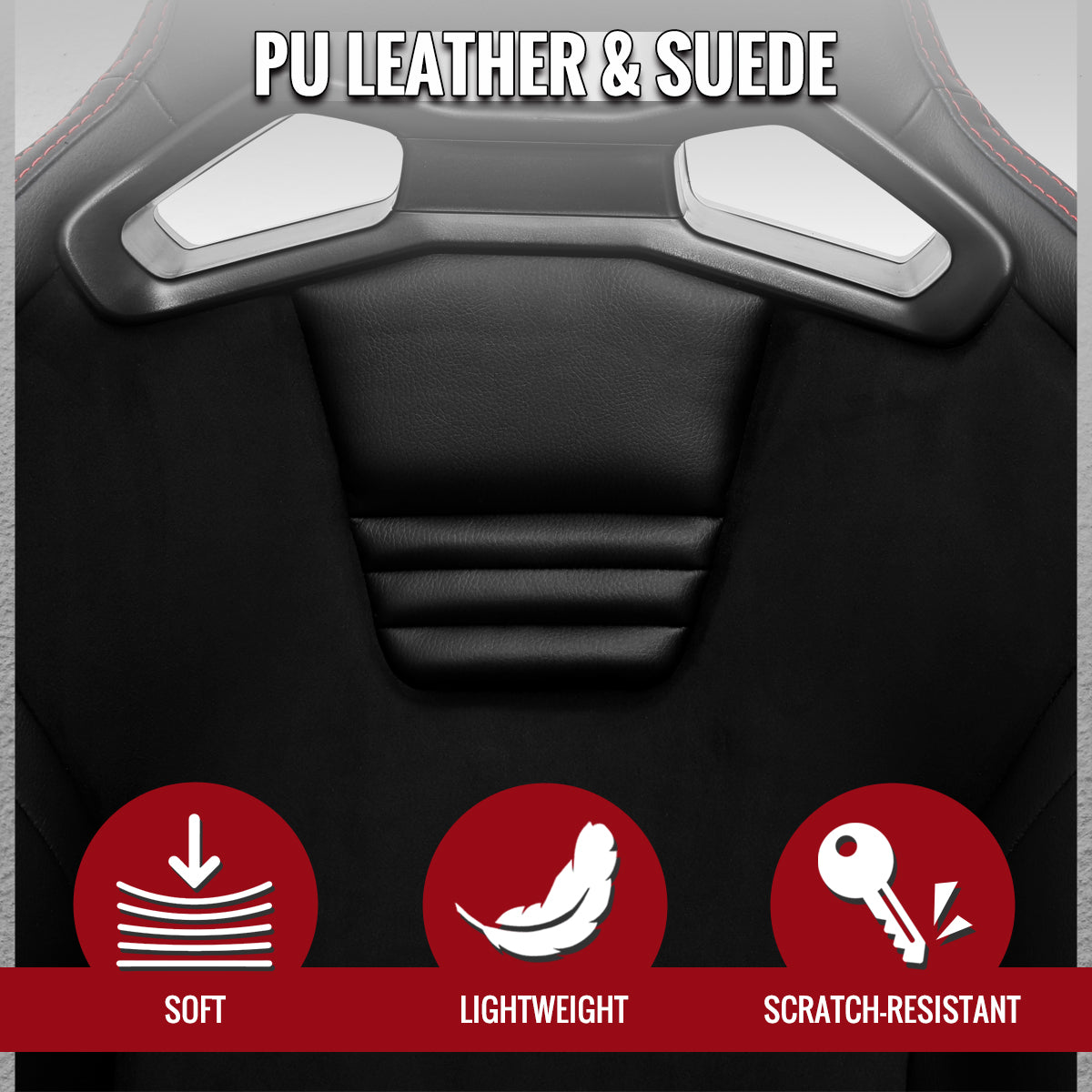 RACING SEAT - BLACK PU AND BLACK SUEDE WITH DOUBLE BLACK STITCH
