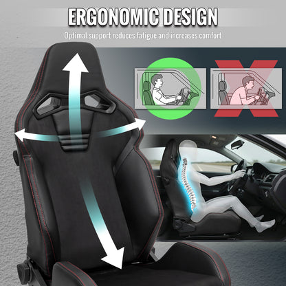 RACING SEAT - BLACK PU AND BLACK SUEDE WITH DOUBLE BLACK STITCH