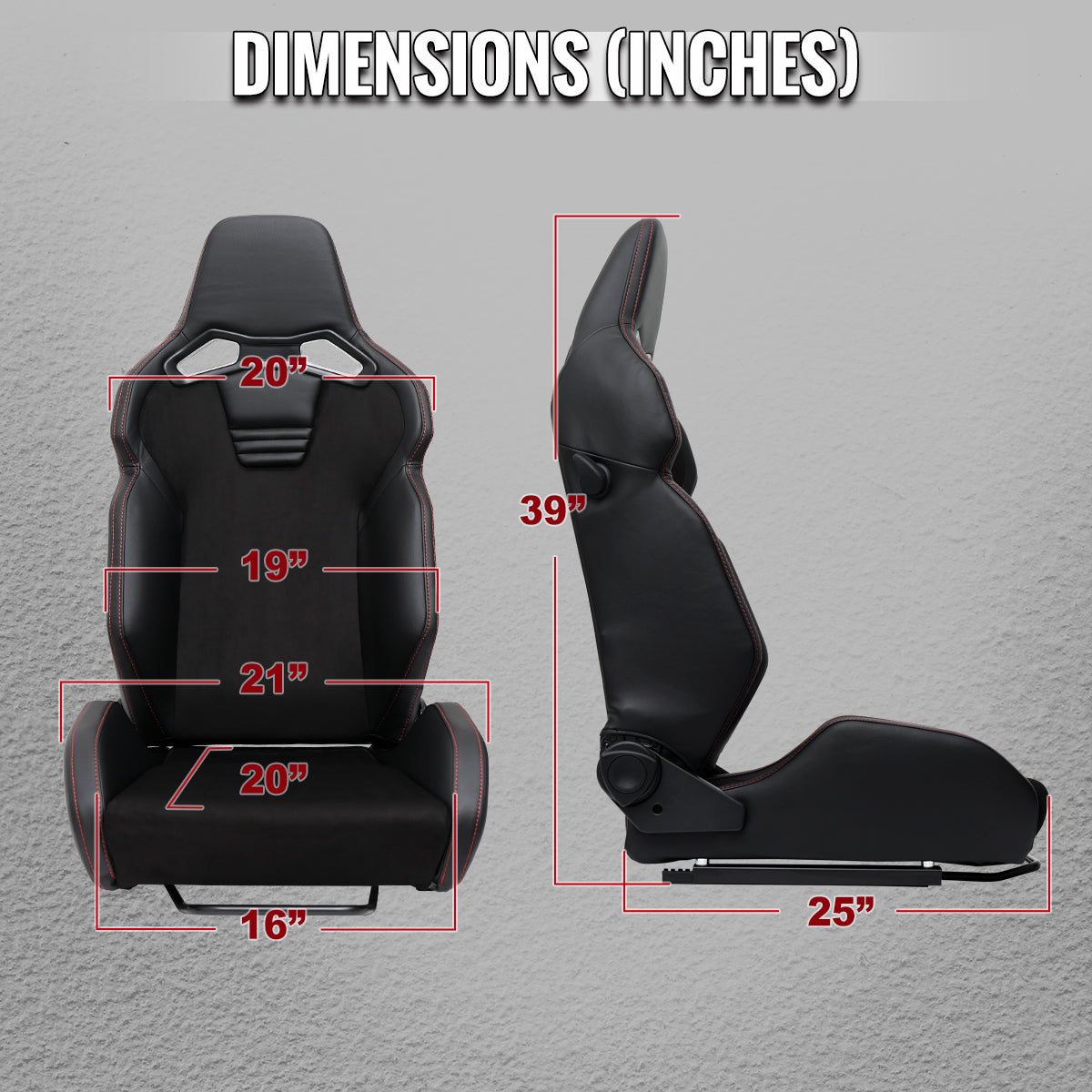 RACING SEAT - BLACK PU AND BLACK SUEDE WITH DOUBLE BLACK STITCH
