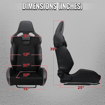 RACING SEAT - BLACK PU AND BLACK SUEDE WITH DOUBLE BLACK STITCH