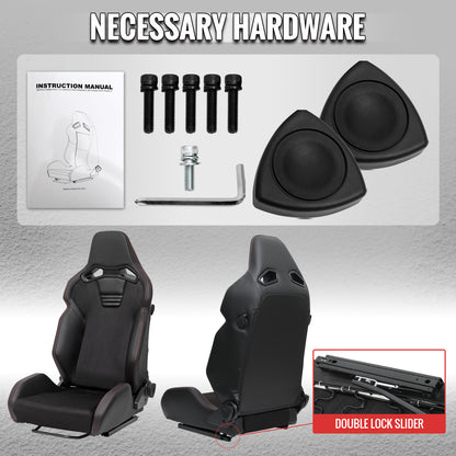 RACING SEAT - BLACK PU AND BLACK SUEDE WITH DOUBLE BLACK STITCH