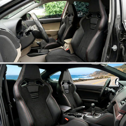 RACING SEAT - BLACK PU AND BLACK SUEDE WITH DOUBLE BLACK STITCH