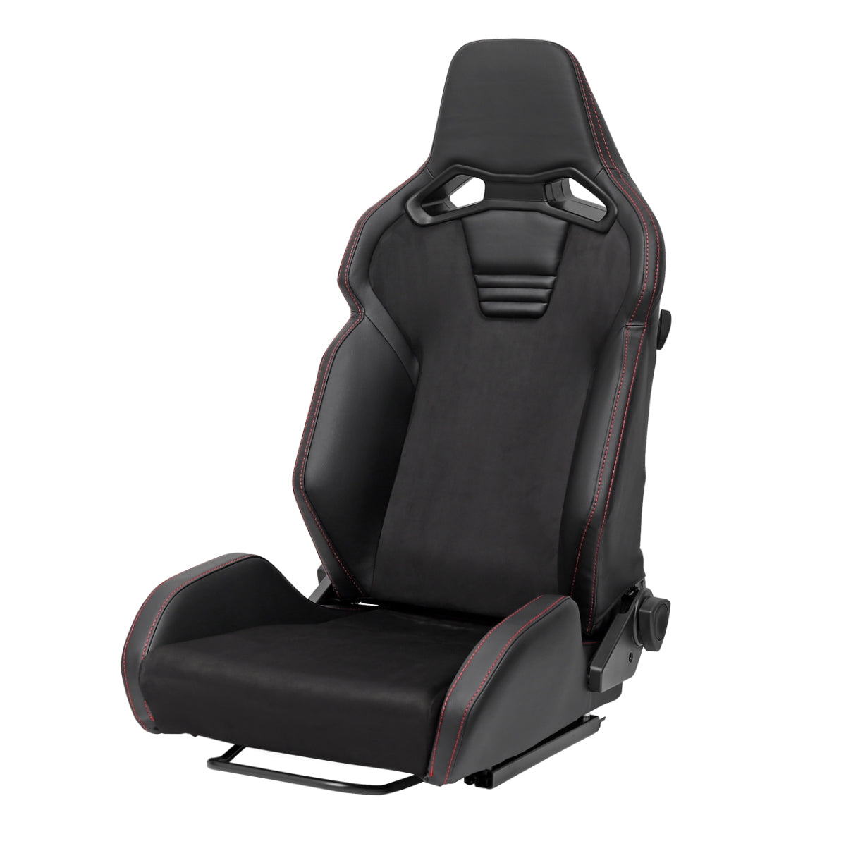 RACING SEAT - BLACK PU AND BLACK SUEDE WITH DOUBLE BLACK STITCH