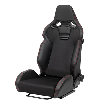 RACING SEAT - BLACK PU AND BLACK SUEDE WITH DOUBLE BLACK STITCH
