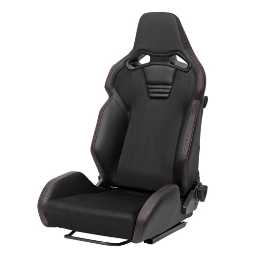 RACING SEAT - BLACK PU AND BLACK SUEDE WITH DOUBLE BLACK STITCH