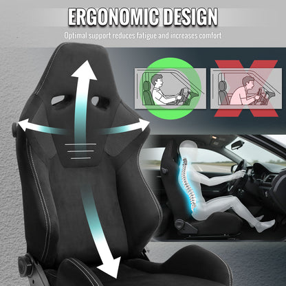 RACING SEAT - BLACK SUEDE W DOUBLE SILVER STITCH