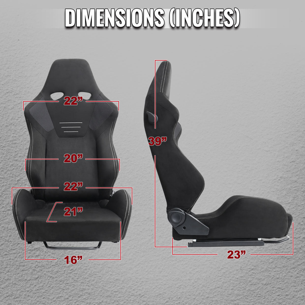 RACING SEAT - BLACK SUEDE W DOUBLE SILVER STITCH