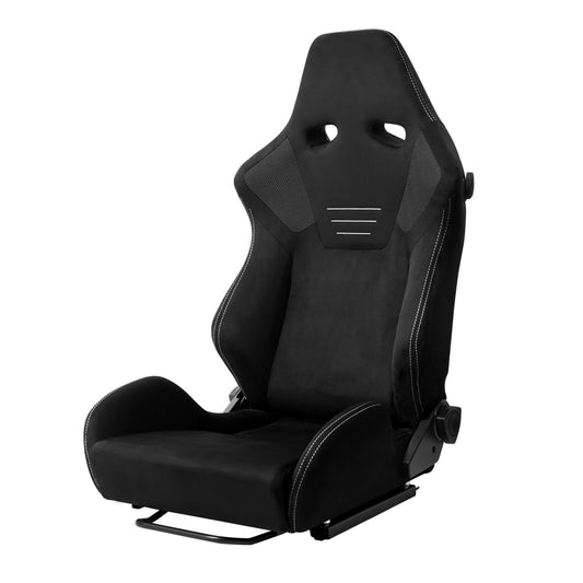 RACING SEAT - BLACK SUEDE W DOUBLE SILVER STITCH