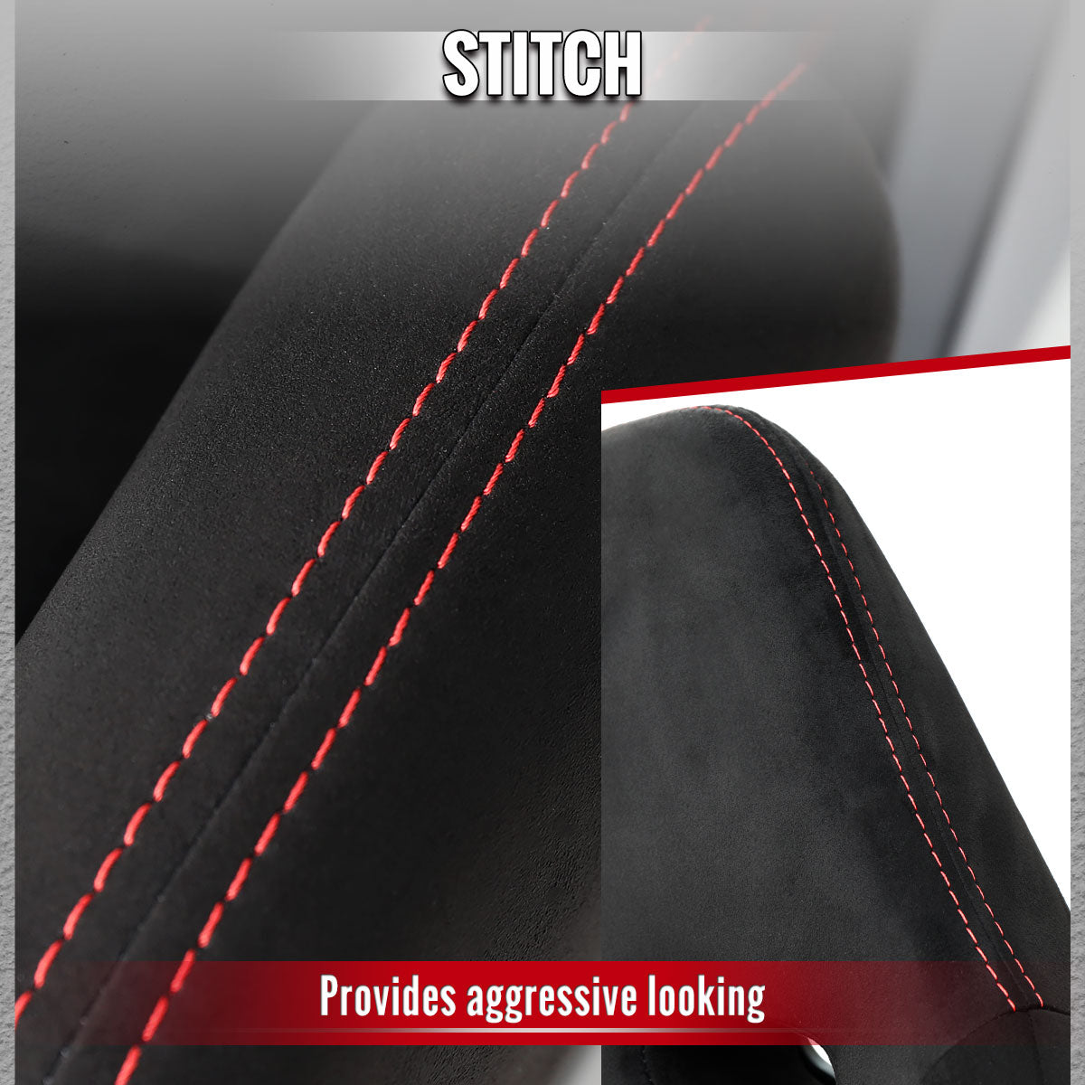 RACING SEAT - BLACK SUEDE W DOUBLE RED STITCH