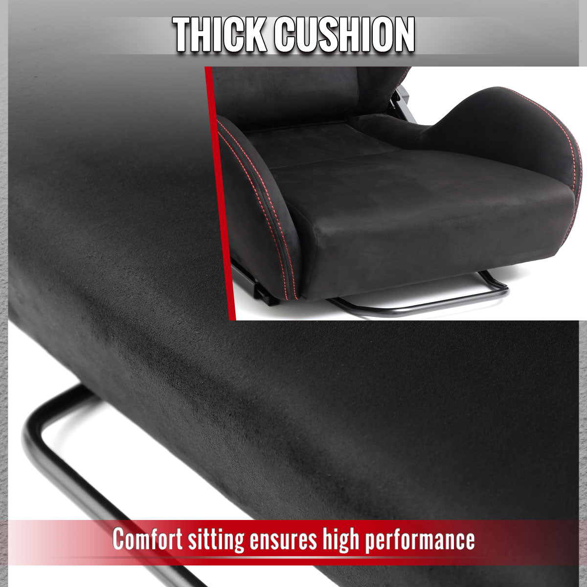 RACING SEAT - BLACK SUEDE W DOUBLE RED STITCH