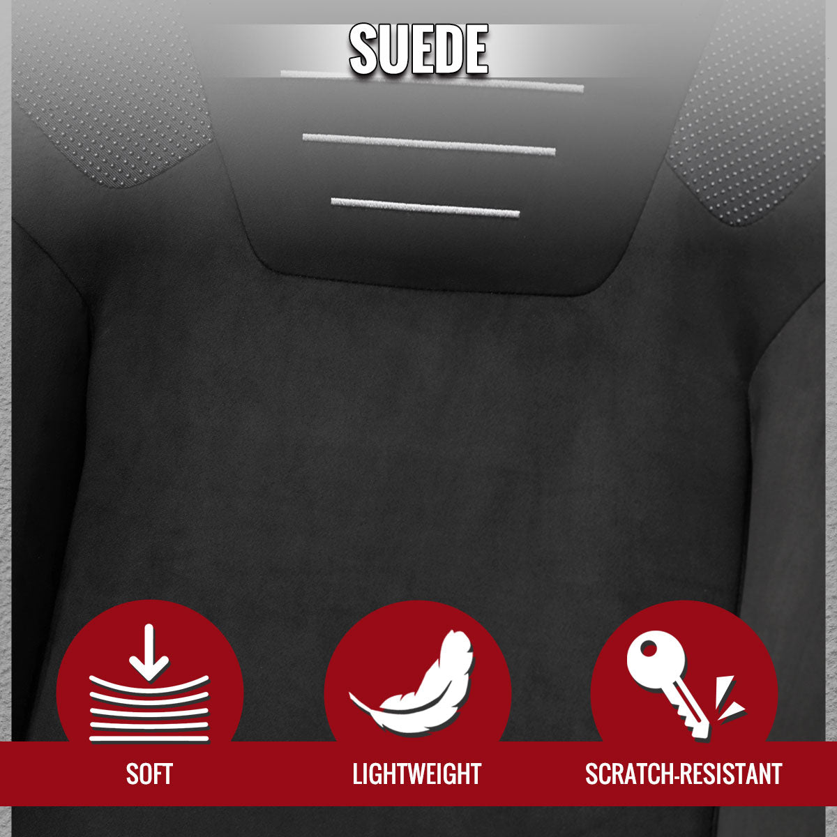 RACING SEAT - BLACK SUEDE W DOUBLE RED STITCH