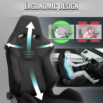 RACING SEAT - BLACK SUEDE W DOUBLE RED STITCH