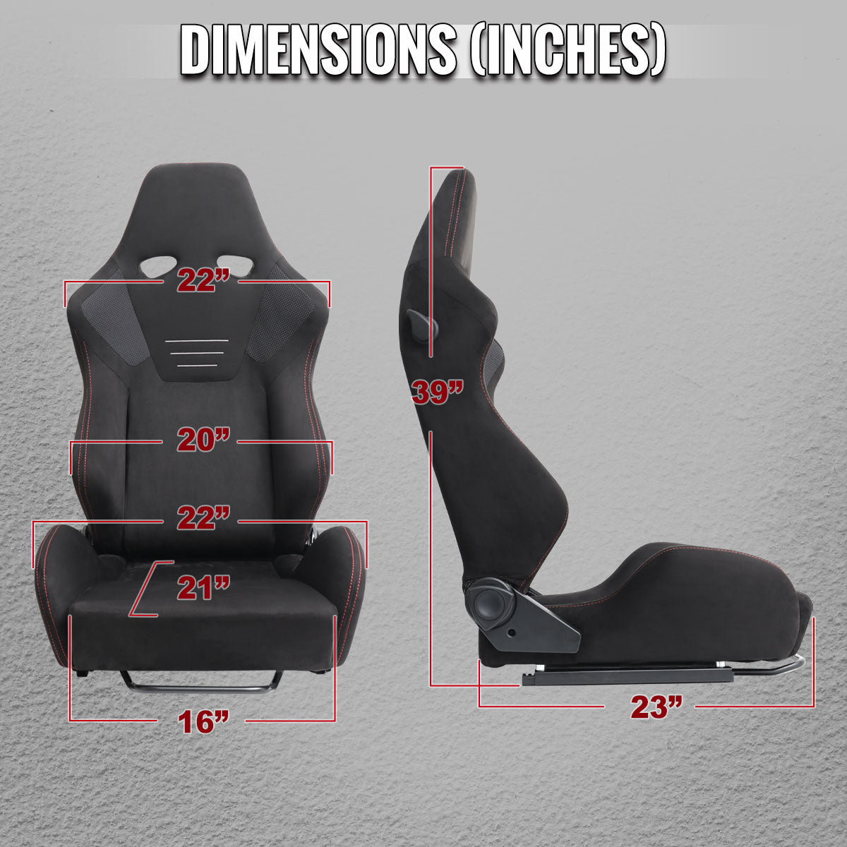 RACING SEAT - BLACK SUEDE W DOUBLE RED STITCH