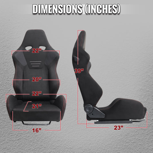 RACING SEAT - BLACK SUEDE W DOUBLE RED STITCH