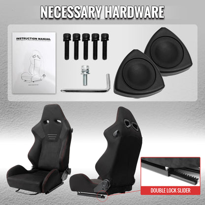 RACING SEAT - BLACK SUEDE W DOUBLE RED STITCH