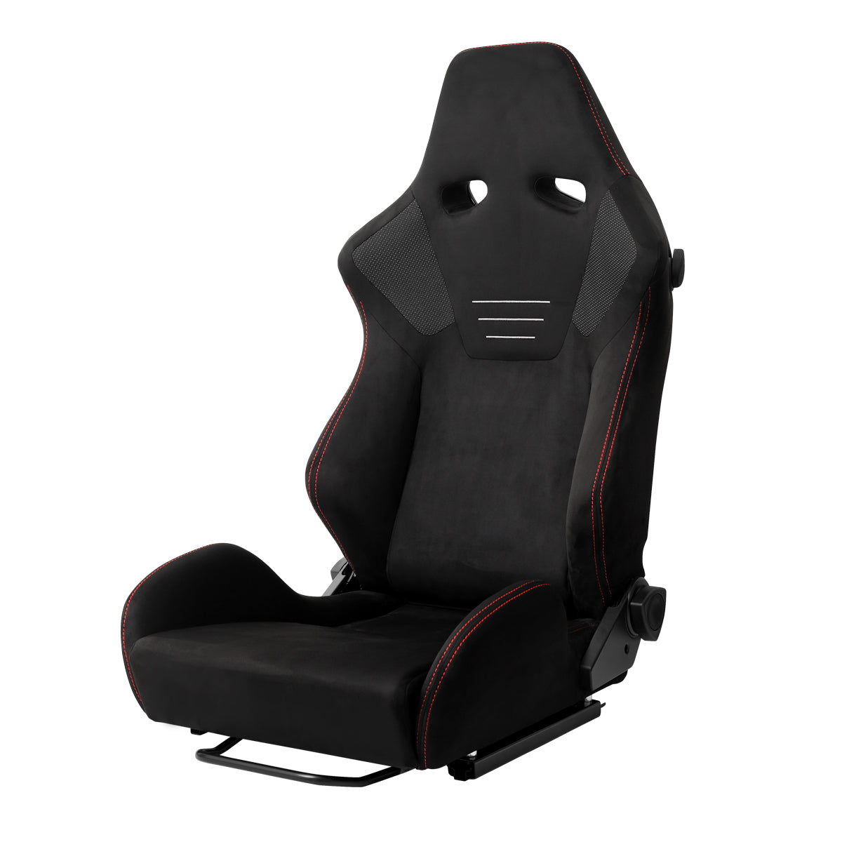 RACING SEAT - BLACK SUEDE W DOUBLE RED STITCH