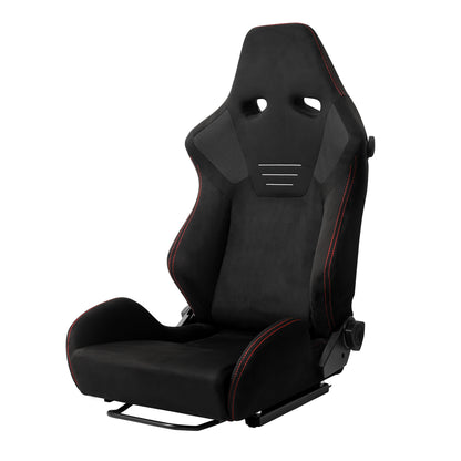 RACING SEAT - BLACK SUEDE W DOUBLE RED STITCH