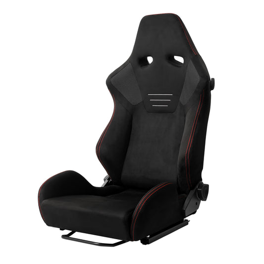 RACING SEAT - BLACK SUEDE W DOUBLE RED STITCH