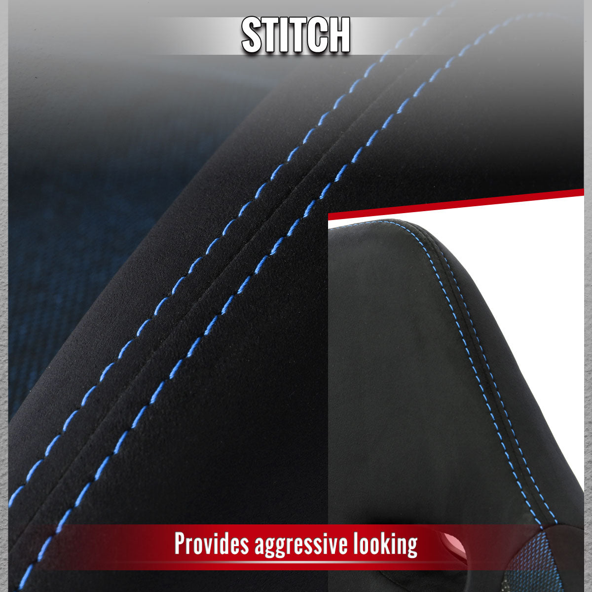 RACING SEAT - BLACK SUEDE AND BLUE BIRD-EYE/CLOTH WITH DOUBLE BLUE STICH