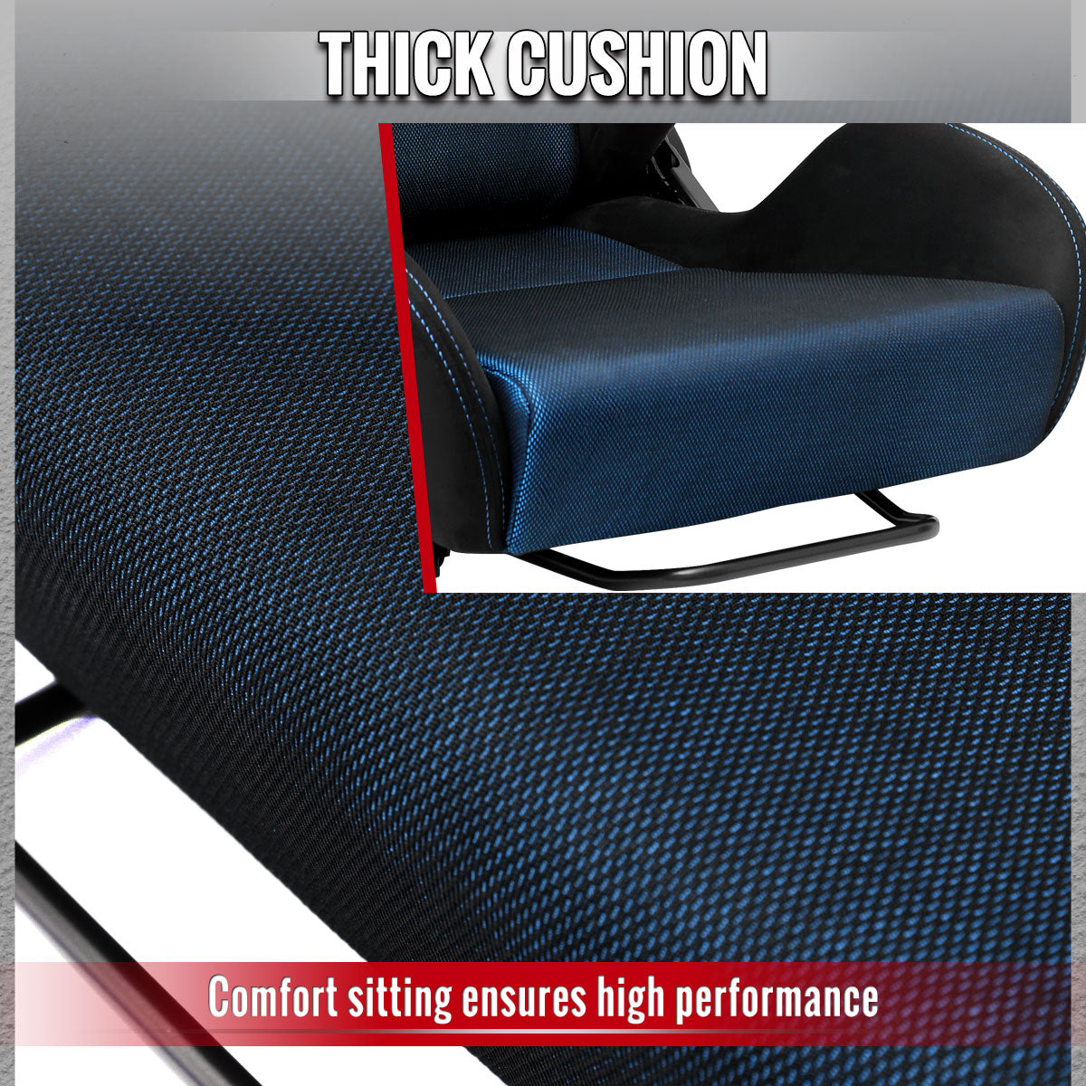 RACING SEAT - BLACK SUEDE AND BLUE BIRD-EYE/CLOTH WITH DOUBLE BLUE STICH