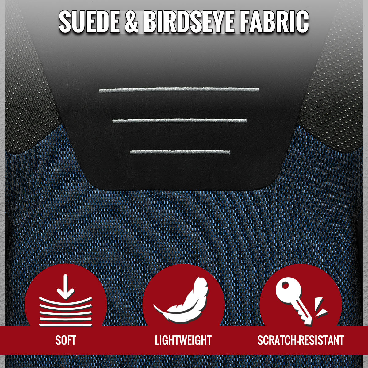 RACING SEAT - BLACK SUEDE AND BLUE BIRD-EYE/CLOTH WITH DOUBLE BLUE STICH