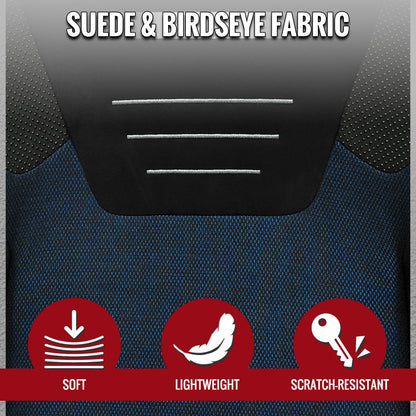 RACING SEAT - BLACK SUEDE AND BLUE BIRD-EYE/CLOTH WITH DOUBLE BLUE STICH