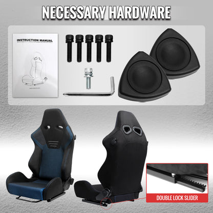 RACING SEAT - BLACK SUEDE AND BLUE BIRD-EYE/CLOTH WITH DOUBLE BLUE STICH