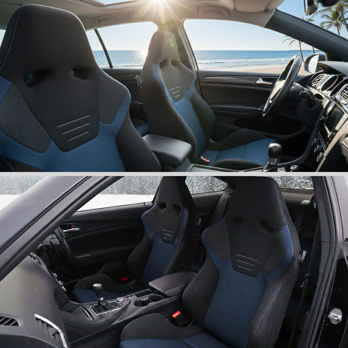 RACING SEAT - BLACK SUEDE AND BLUE BIRD-EYE/CLOTH WITH DOUBLE BLUE STICH