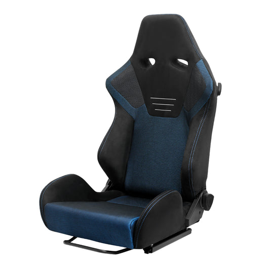 RACING SEAT - BLACK SUEDE AND BLUE BIRD-EYE/CLOTH WITH DOUBLE BLUE STICH