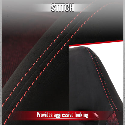 RACING SEAT - BLACK SUEDE AND RED BIRD EYE MESH CLOTH WITH DOUBLE RED STITCH