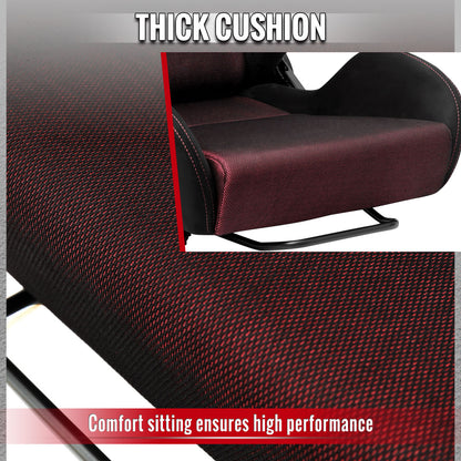 RACING SEAT - BLACK SUEDE AND RED BIRD EYE MESH CLOTH WITH DOUBLE RED STITCH