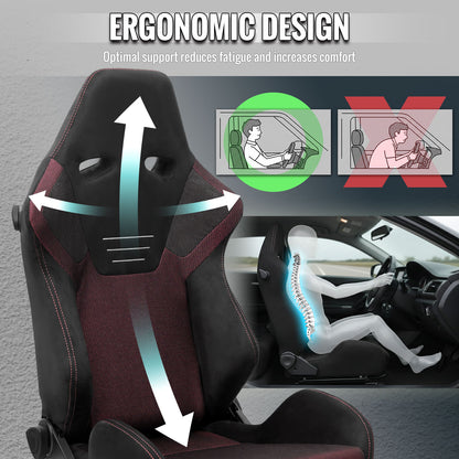 RACING SEAT - BLACK SUEDE AND RED BIRD EYE MESH CLOTH WITH DOUBLE RED STITCH