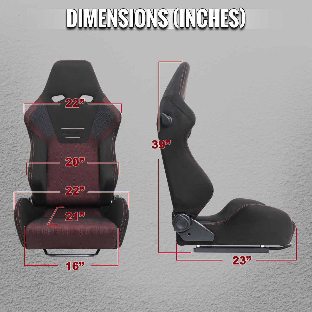 RACING SEAT - BLACK SUEDE AND RED BIRD EYE MESH CLOTH WITH DOUBLE RED STITCH