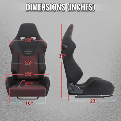 RACING SEAT - BLACK SUEDE AND RED BIRD EYE MESH CLOTH WITH DOUBLE RED STITCH