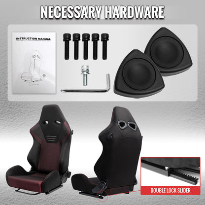 RACING SEAT - BLACK SUEDE AND RED BIRD EYE MESH CLOTH WITH DOUBLE RED STITCH