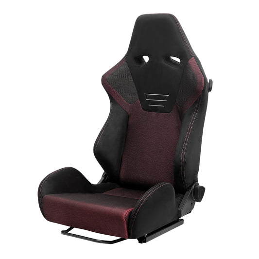 RACING SEAT - BLACK SUEDE AND RED BIRD EYE MESH CLOTH WITH DOUBLE RED STITCH
