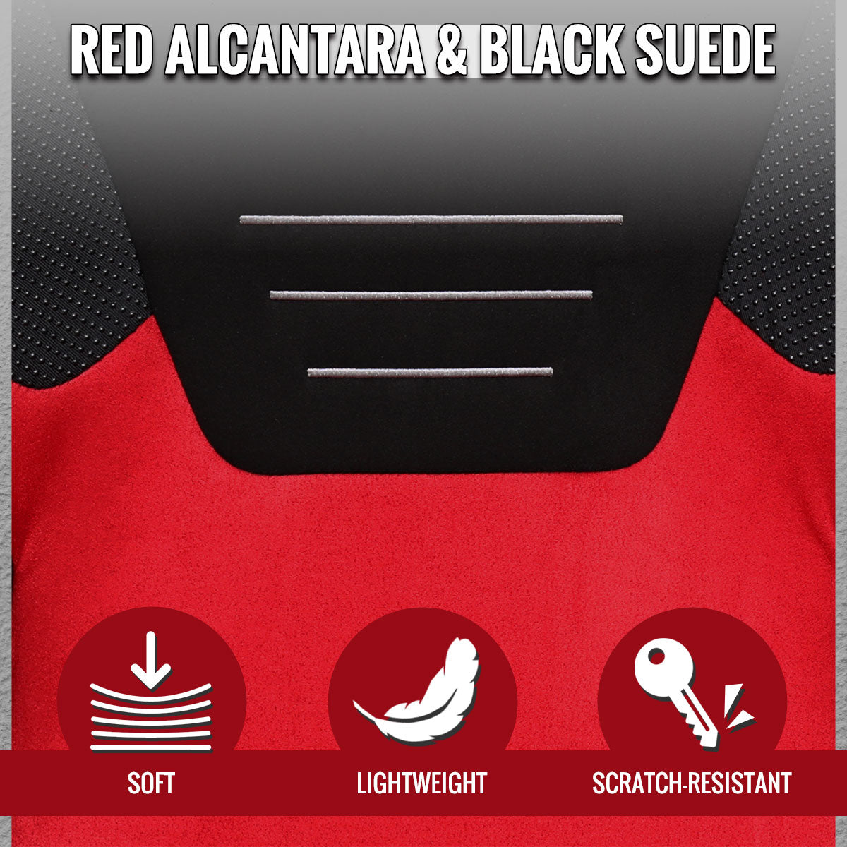 RACING SEAT - BRIGHT RED SUEDE FRONT BLACK SUEDE IN BLACK WITH DOUBLE RED STITCH