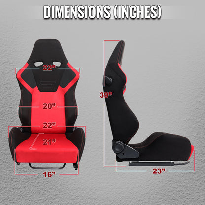 RACING SEAT - BRIGHT RED SUEDE FRONT BLACK SUEDE IN BLACK WITH DOUBLE RED STITCH