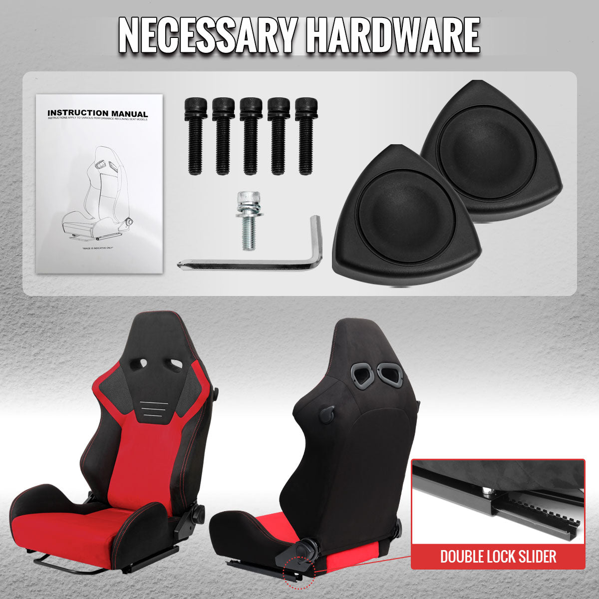 RACING SEAT - BRIGHT RED SUEDE FRONT BLACK SUEDE IN BLACK WITH DOUBLE RED STITCH