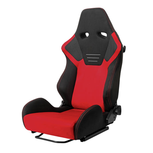RACING SEAT - BRIGHT RED SUEDE FRONT BLACK SUEDE IN BLACK WITH DOUBLE RED STITCH