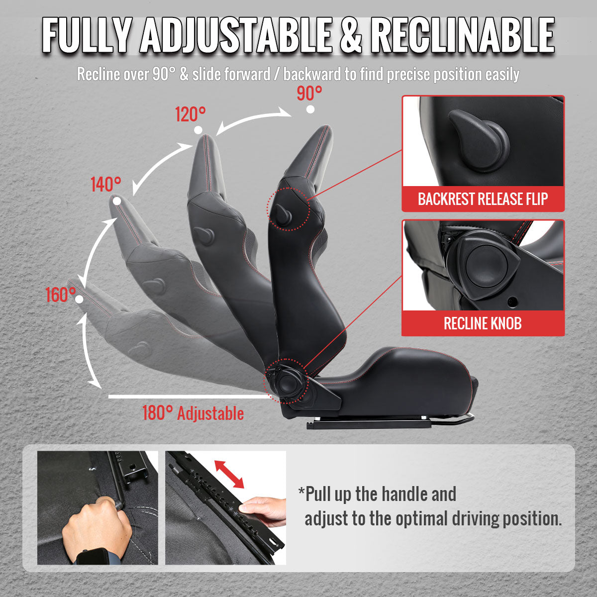 RACING SEAT - BLACK PU NAPPA WITH DOUBLE RED STITCH