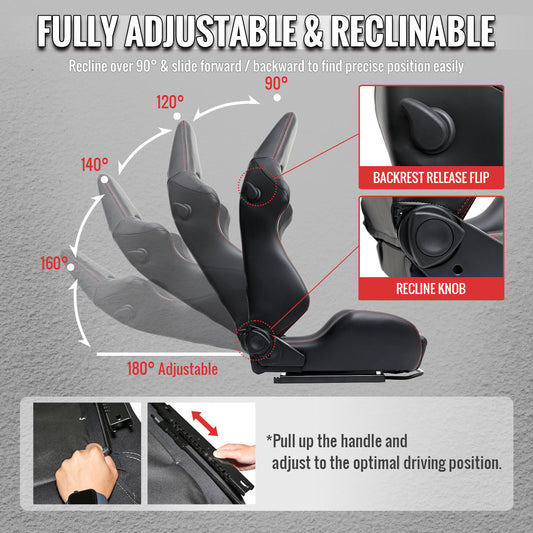 RACING SEAT - BLACK PU NAPPA WITH DOUBLE RED STITCH