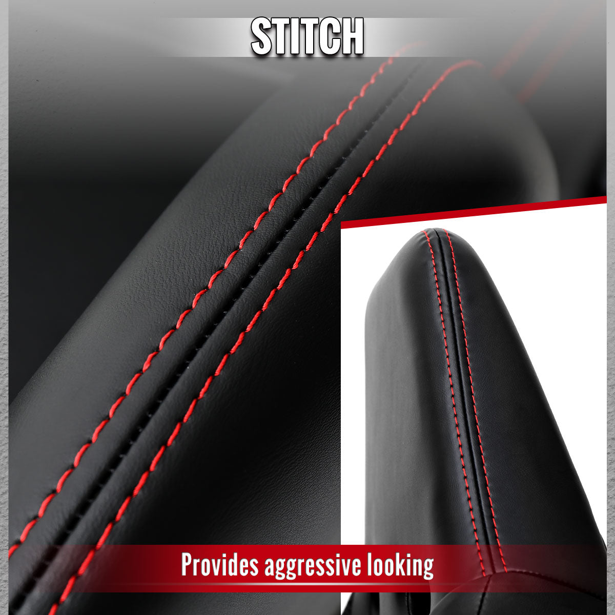RACING SEAT - BLACK PU NAPPA WITH DOUBLE RED STITCH