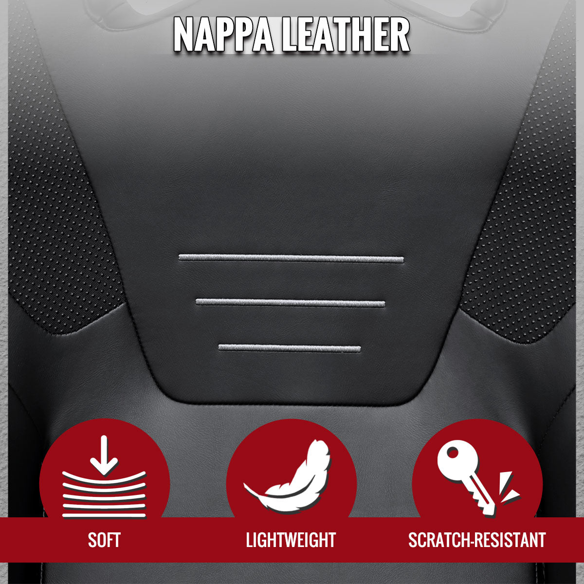RACING SEAT - BLACK PU NAPPA WITH DOUBLE RED STITCH