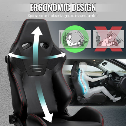 RACING SEAT - BLACK PU NAPPA WITH DOUBLE RED STITCH