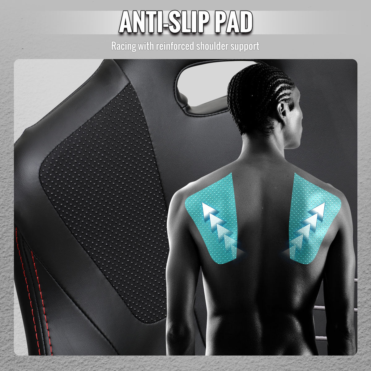 RACING SEAT - BLACK PU NAPPA WITH DOUBLE RED STITCH