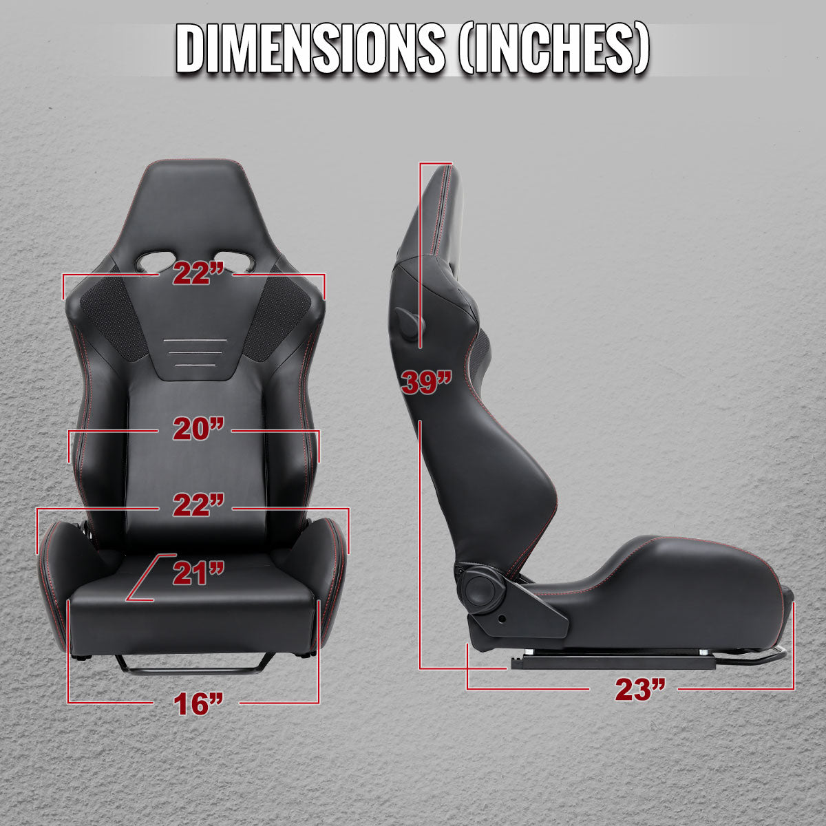 RACING SEAT - BLACK PU NAPPA WITH DOUBLE RED STITCH