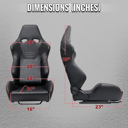 RACING SEAT - BLACK PU NAPPA WITH DOUBLE RED STITCH